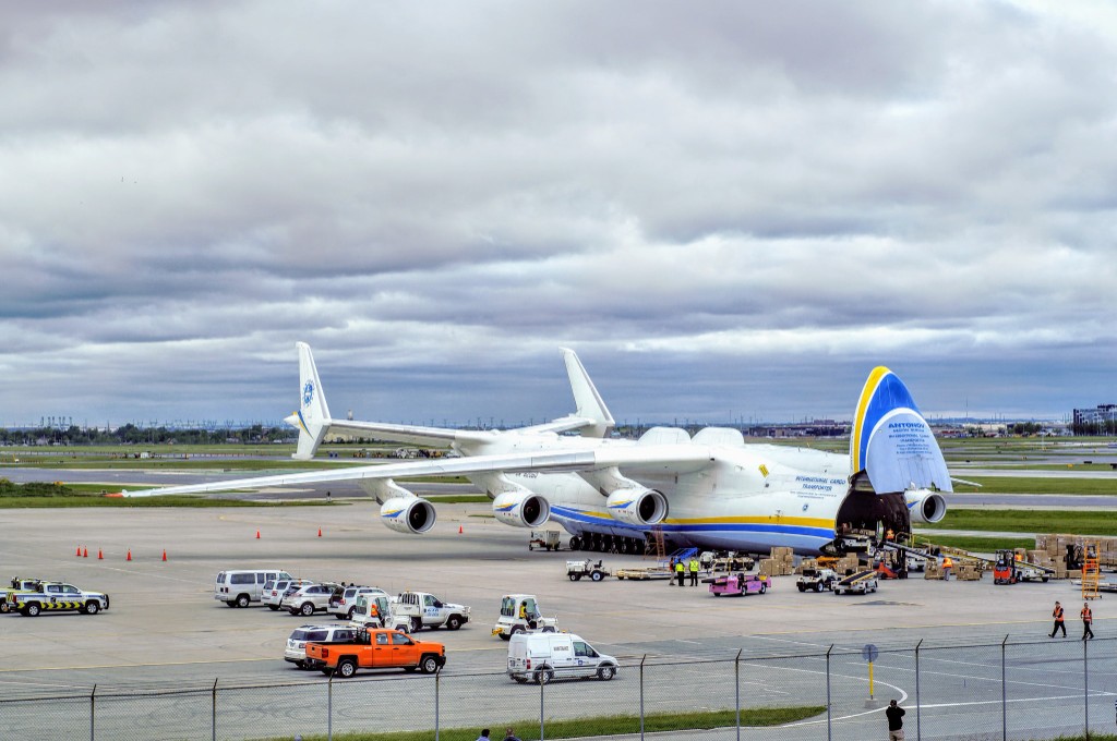 Cargo aircraft loading on the tarmac